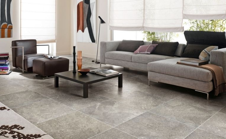 gray floor tiles living room