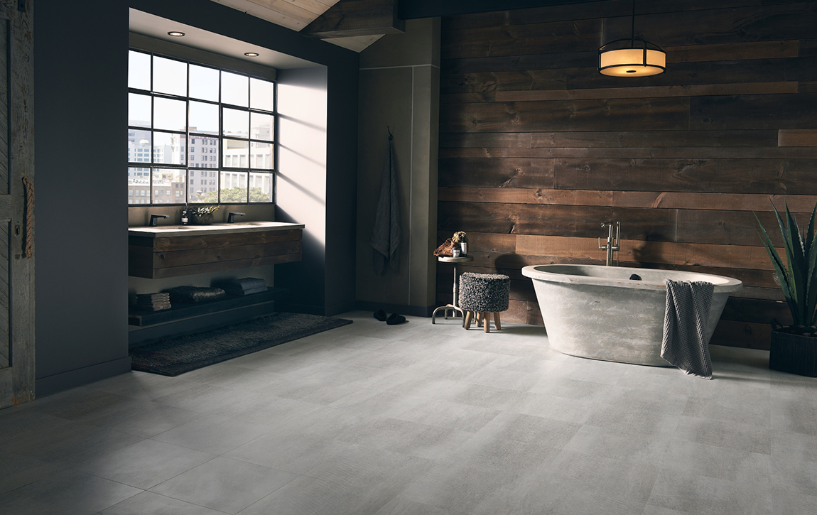 Modern Farmhouse With Black Bathroom Flooring - Soul & Lane